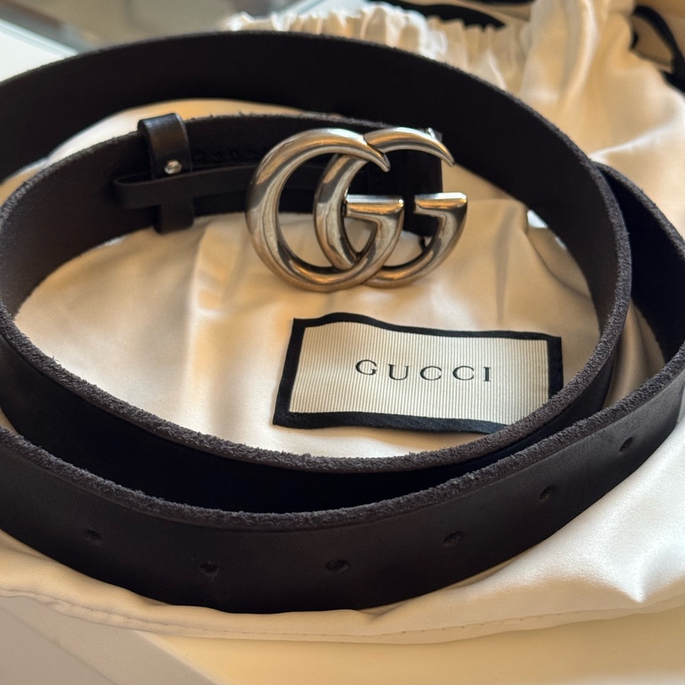 Gucci Black Belt with Silver GG Logo